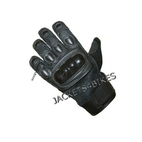 Womens Black Leather Mesh Motorcycle Kevlar Gloves L