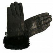 Women's Black Soft Leather Gloves W/ Fur Trim Size Small
