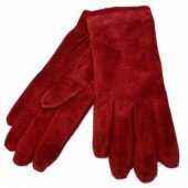 Fownes Womens Red Suede Leather Gloves with Red Trim
