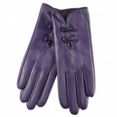 WARMEN Stylish Women Genuine Nappa Soft Leather Lined Gloves with Cute Bow Hand Bags Tips (L, Purple)